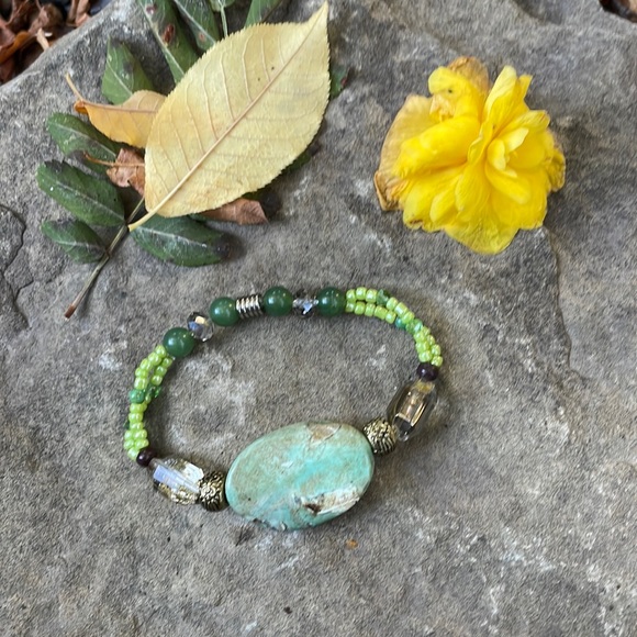 Handmade Bracelet New & Upcycled Beads, Multifaceted Crystals, Semiprecious Gems - Picture 1 of 5